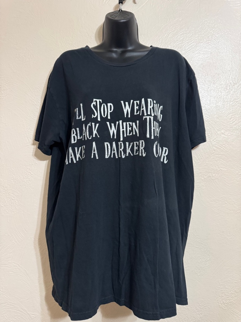 Black Graphic Tee with White Slogan